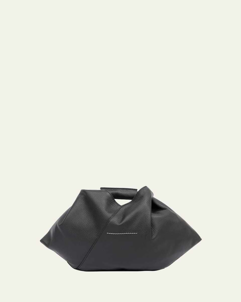 Mini Japanese Draped Grainy Leather Top-Handle Bag